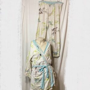 Women’s Olian cotton maternity three piece pajamas robe set large